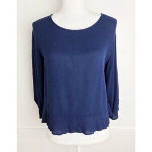 Everleigh • Navy Flutter Hem Bell Sleeve Blouse